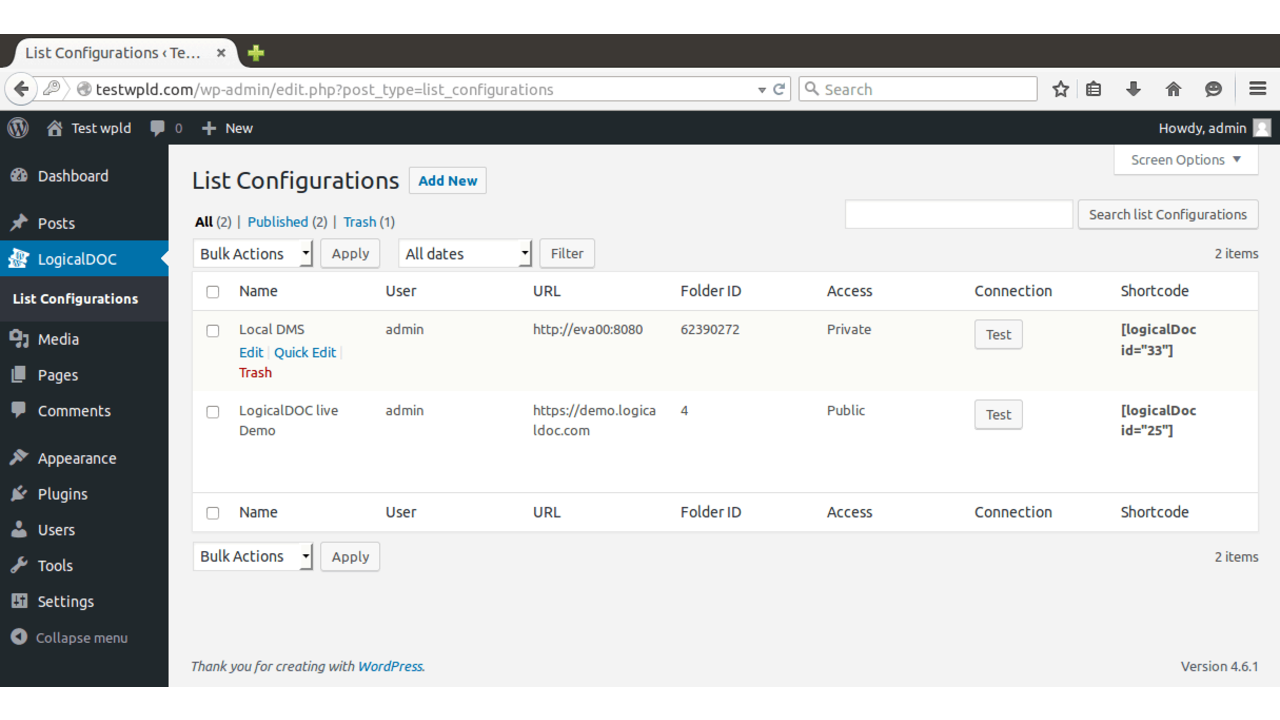 Multiple LogicalDOC Configurations in WordPress