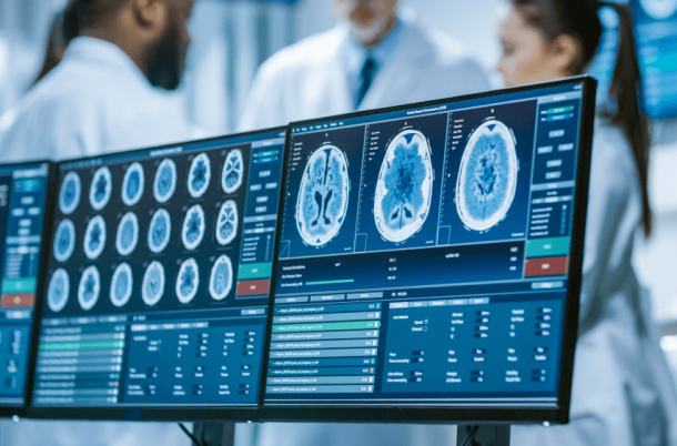 Computer Screen Showing MRI, CT Image Scan of the Brain